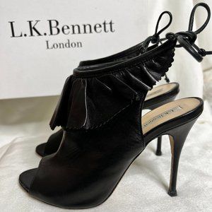 L.K. Bennett Riley Black Peep Toe with Ruffle, Size 42